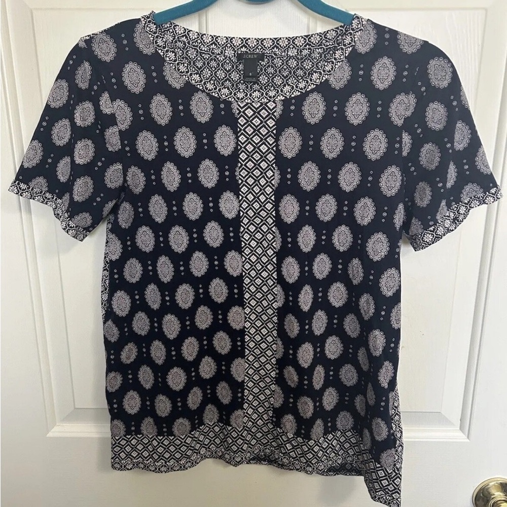 J. Crew Navy Blue Paisley Blouse. In EUC. Size XS